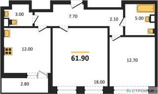 Планировка двухкомнатной(квартира) площадью 61.9 квадратных метров в “Квартал Филатов луг”