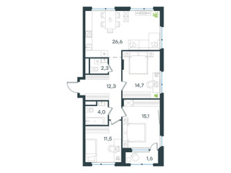 Планировка трехкомнатной(квартира) площадью 88.1 квадратных метров в ЖК “ЖК Level Лесной”