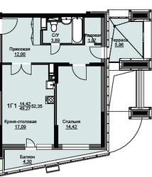 Планировка однокомнатной(квартира) площадью 53 квадратных метров в ЖК “ЖК Соболевка”