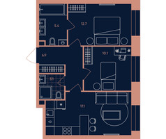 Планировка трехкомнатной(квартира) площадью 55.3 квадратных метров в “Квартал Эра”