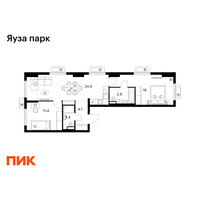 Планировка двухкомнатной(квартира) площадью 63.6 квадратных метров в “ЖК Яуза Парк (Мытищи)”