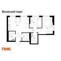 Планировка двухкомнатной(квартира) площадью 59.5 квадратных метров в “ЖК Волжский Парк”