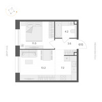 Планировка однокомнатной(квартира) площадью 39.7 квадратных метров в “ЖК АРТЕЛЬ”