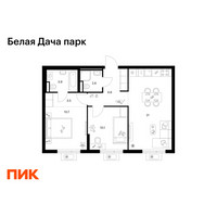 Планировка двухкомнатной(квартира) площадью 58.4 квадратных метров в “ЖК Белая Дача парк”