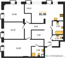 Планировка трехкомнатной(квартира) площадью 81.9 квадратных метров в “ЖК Shagal (Шагал)”