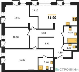 Планировка трехкомнатной(квартира) площадью 81.9 квадратных метров в ЖК “ЖК Shagal (Шагал)”