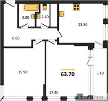 Планировка двухкомнатной(квартира) площадью 64.3 квадратных метров в “ЖК VERY на Миклухо-Маклая (Вери на Миклухо-Маклая)”