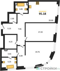 Планировка двухкомнатной(квартира) площадью 95.18 квадратных метров в ЖК “ЖК Гранд Фили”