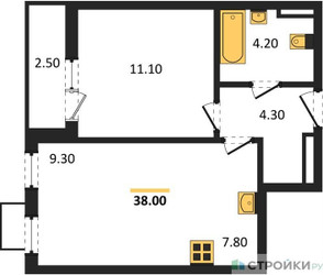 Планировка однокомнатной(квартира) площадью 38.1 квадратных метров в ЖК “ЖК Бунинские кварталы”