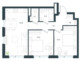 Планировка двухкомнатной(квартира) площадью 62.4 квадратных метров в “ЖК Level Лесной”