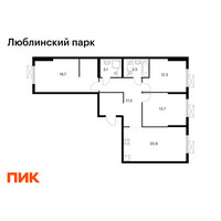Планировка трехкомнатной(квартира) площадью 90.5 квадратных метров в “ЖК Люблинский парк”