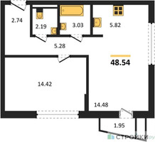 Планировка однокомнатной(квартира) площадью 48.54 квадратных метров в “ЖК Квартал Авиаторов”