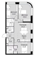 Планировка 4+ комнатной(квартира) площадью 88.7 квадратных метров в ЖК “ЖК Amber City (Амбер Сити)”