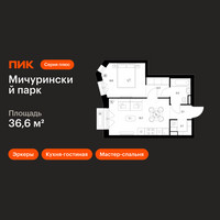 Планировка однокомнатной(квартира) площадью 36.6 квадратных метров в “ЖК Мичуринский Парк”
