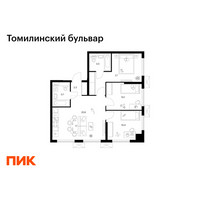 Планировка трехкомнатной(квартира) площадью 66.3 квадратных метров в “ЖК Томилинский бульвар”