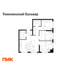 Планировка трехкомнатной(квартира) площадью 66.3 квадратных метров в ЖК “ЖК Томилинский бульвар”
