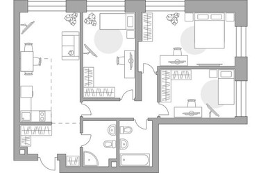 Планировка трехкомнатной(квартира) площадью 83.59 квадратных метров в ЖК “ЖК Павелецкая от Гранель”