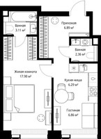 Планировка однокомнатной(квартира) площадью 43.41 квадратных метров в “ЖК Веер”