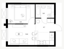 Планировка однокомнатной(квартира) площадью 32.3 квадратных метров в “ЖК Зеленый парк”