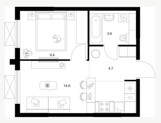 Планировка однокомнатной(квартира) площадью 32.3 квадратных метров в ЖК “ЖК Зеленый парк”