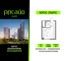 Планировка студии(квартира) площадью 28 квадратных метров в ЖК “Квартал небоскребов Апсайд Тауэрс”