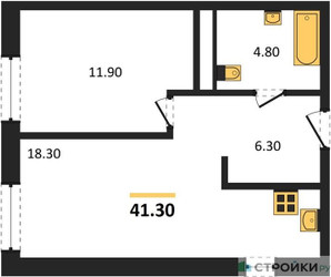 Планировка однокомнатной(квартира) площадью 41.3 квадратных метров в ЖК “ЖК Детали”