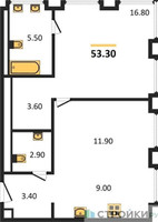 Планировка однокомнатной(квартира) площадью 55.5 квадратных метров в “Роскошный квартал Life Time”