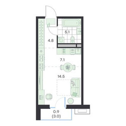 Планировка студии(квартира) площадью 33 квадратных метров в ЖК “ЖК G3 Михалевич”