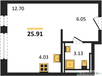 Планировка студии(квартира) площадью 25.91 квадратных метров в “ЖК Квартал Марьино”