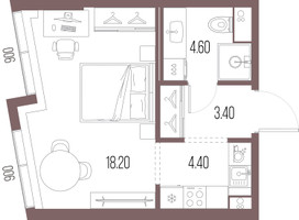 Планировка студии(квартира) площадью 30.6 квадратных метров в “ЖК Северный порт. Береговые кварталы”
