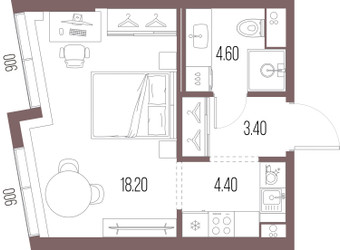 Планировка студии(квартира) площадью 30.6 квадратных метров в ЖК “ЖК Северный порт. Береговые кварталы”