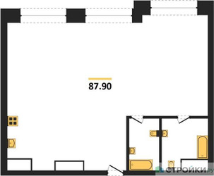Планировка двухкомнатной(квартира) площадью 87.9 квадратных метров в ЖК “ЖК Luzhniki Collection (Коллекция Лужники)”