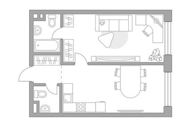 Планировка однокомнатной(квартира) площадью 48.57 квадратных метров в ЖК “ЖК Мневники от Гранель”