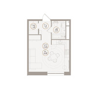 Планировка однокомнатной(апартаменты) площадью 30.45 квадратных метров в “ЖК D'ORO MILLE (Доро Милле)”