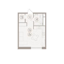 Планировка однокомнатной(апартаменты) площадью 30.45 квадратных метров в ЖК “ЖК D'ORO MILLE (Доро Милле)”