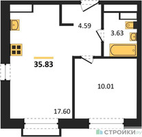 Планировка однокомнатной(квартира) площадью 35.83 квадратных метров в “ЖК Квартал Румянцево (МелиСад)”