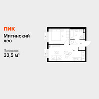 Планировка однокомнатной(квартира) площадью 32.5 квадратных метров в “ЖК Митинский лес”