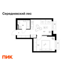 Планировка однокомнатной(квартира) площадью 32 квадратных метров в ЖК “ЖК Середневский лес”