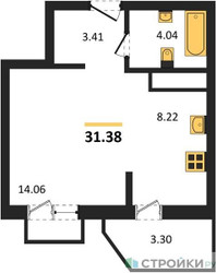 Планировка студии(квартира) площадью 31.38 квадратных метров в ЖК “ЖК ВОСТОК II”