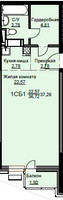 Планировка студии(квартира) площадью 37.8 квадратных метров в “ЖК Соболевка”