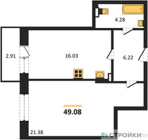Планировка однокомнатной(квартира) площадью 49.08 квадратных метров в “Зеленый Оазис - Город”