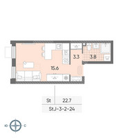 Планировка студии(квартира) площадью 22.7 квадратных метров в “ЖК Лучи”