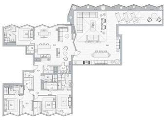 Планировка 4+ комнатной(квартира) площадью 205.2 квадратных метров в ЖК “ЖК Береговой-2. Жилой квартал на Москве-реке”