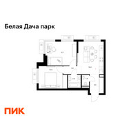 Планировка двухкомнатной(квартира) площадью 48.8 квадратных метров в “ЖК Белая Дача парк”
