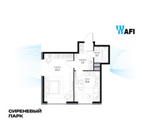Планировка однокомнатной(квартира) площадью 45.8 квадратных метров в “ЖК Сиреневый парк”