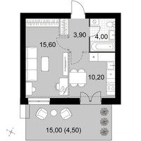 Планировка однокомнатной(квартира) площадью 38.2 квадратных метров в “Апрелевка Клаб”