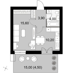 Планировка однокомнатной(квартира) площадью 38.2 квадратных метров в ЖК “Апрелевка Клаб”