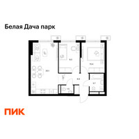 Планировка двухкомнатной(квартира) площадью 51.9 квадратных метров в “ЖК Белая Дача парк”