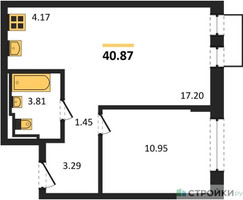 Планировка однокомнатной(квартира) площадью 40.87 квадратных метров в “ЖК Рублевский Квартал”