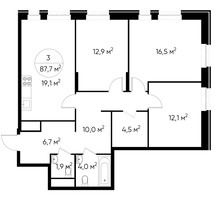 Планировка трехкомнатной(квартира) площадью 87.7 квадратных метров в “ЖК Первый Московский”